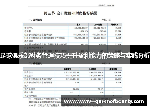 足球俱乐部财务管理技巧提升盈利能力的策略与实践分析